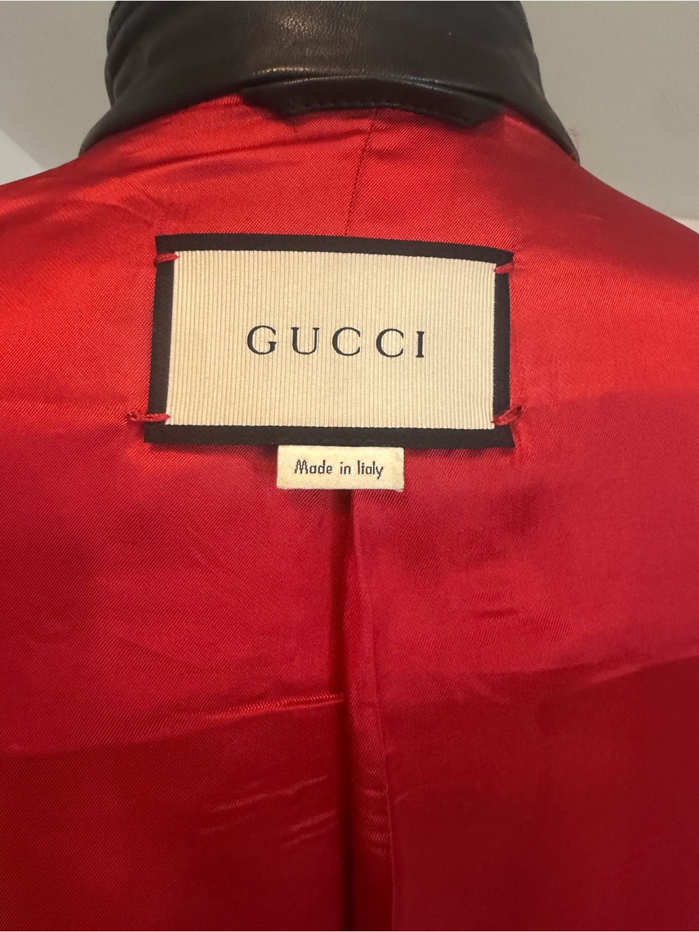 Vintage Gucci Black Leather Moto Biker Jacket Red Silk Lining Snap Collar 38 US2 - Picture 9 of 15